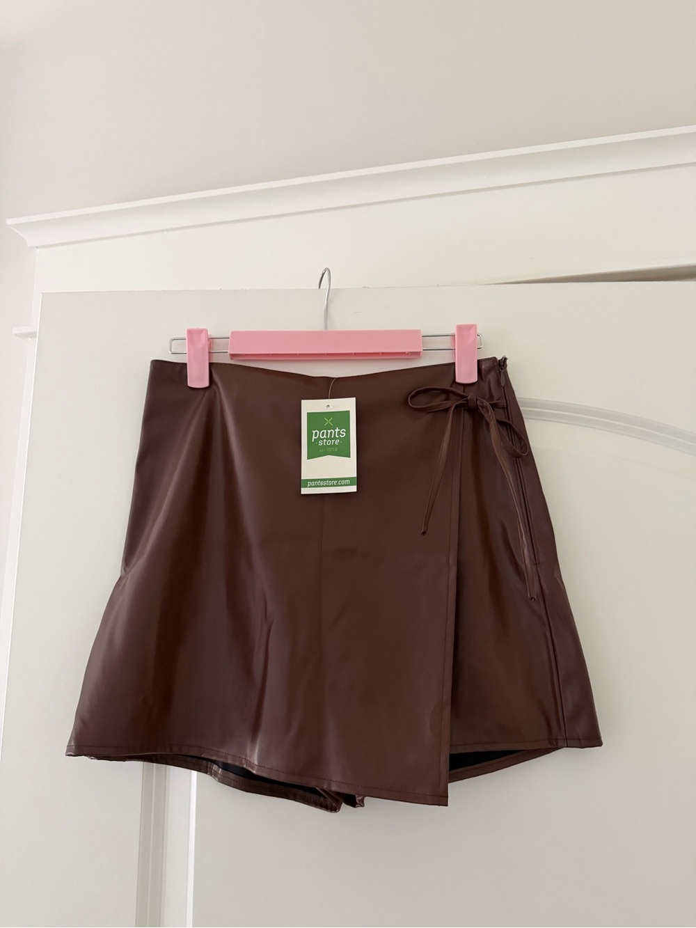 Brown Faux Leather Wrap Skort